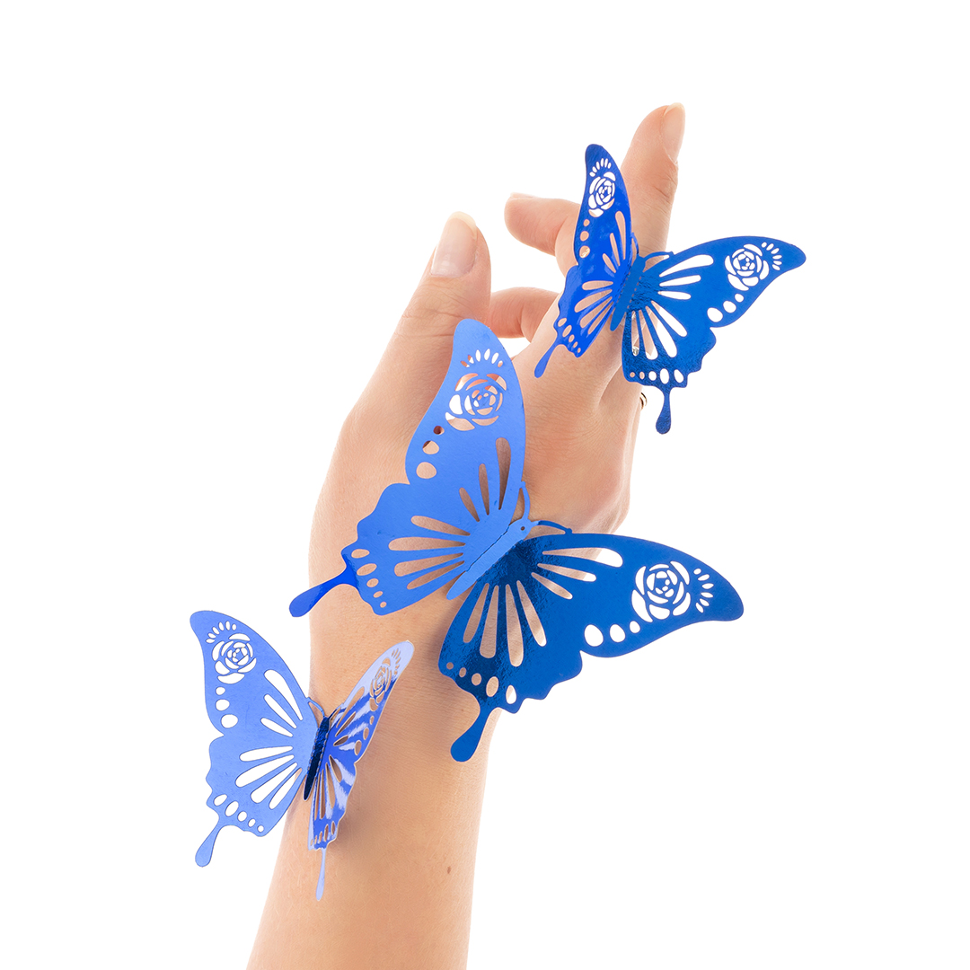 Наклейки Цветочные бабочки, Синий, 8-12 см*12 шт, 1 упак.