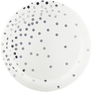 Тарелки (9''/23 см) Конфетти, Белый/Серебро, Металлик, 6 шт.