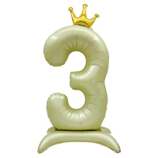 Шар (40''/102 см) Цифра на подставке, 3 Золотая корона, 1 шт. в уп.