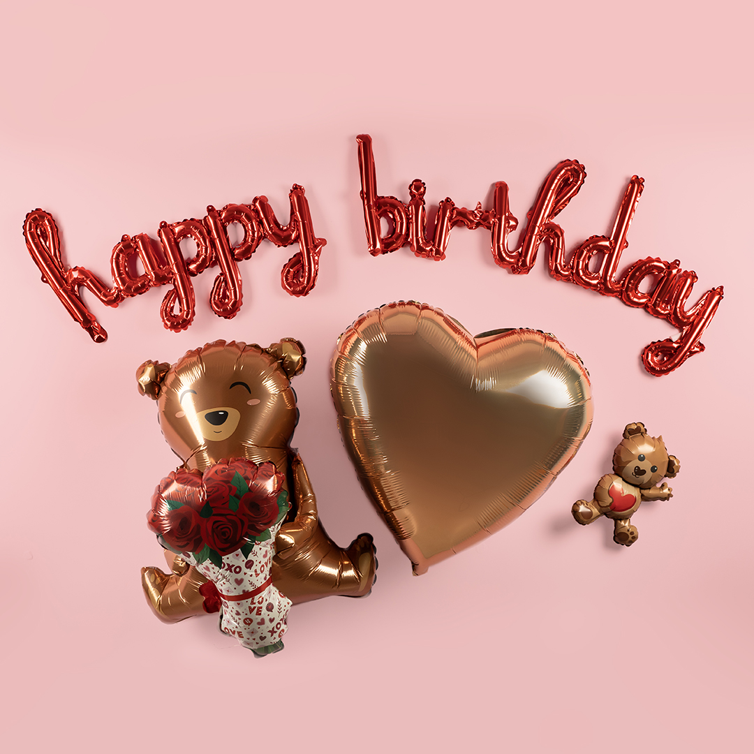Шар (14''/36 см) Мини-фигура, Медвежонок с сердцем, 1 шт.