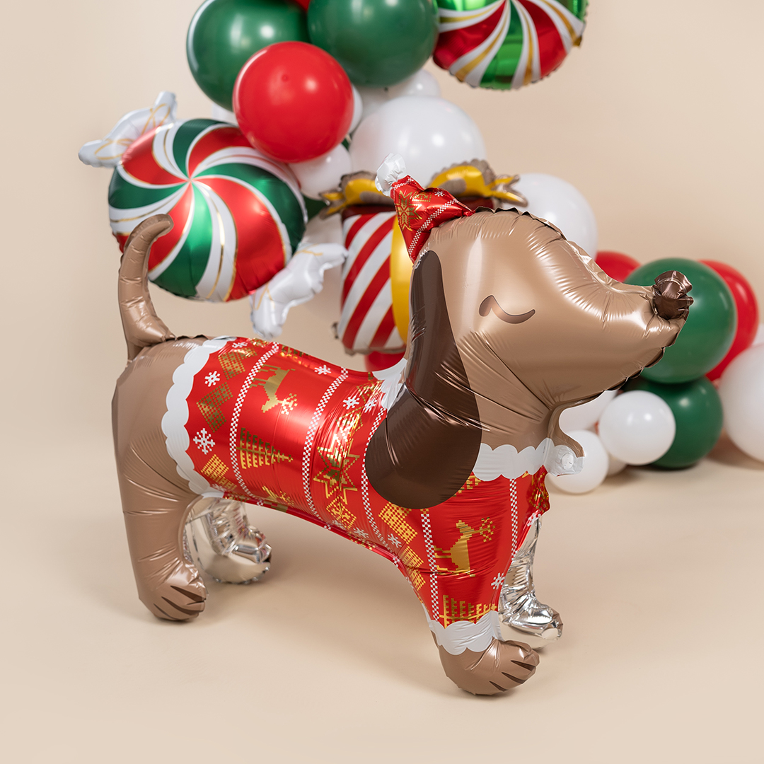 Шар 3D (33''/84 см) Новогодний таксик, 1 шт. в уп.