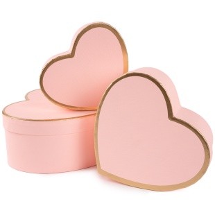 Набор коробок Сердце, Золотая кайма, Розовый, 22*20*9 см, 3 шт. в упак. 