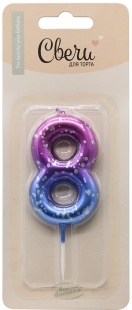 Свеча Цифра, 8 Сияющий космос, на шпажке, Градиент, 6 + 3 см, 1 шт. с держат.