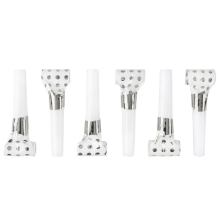 Карнавальные язычки гудки, Горошек, Белый/Серебро, Металлик, 6 см, 6 шт. в упак. 