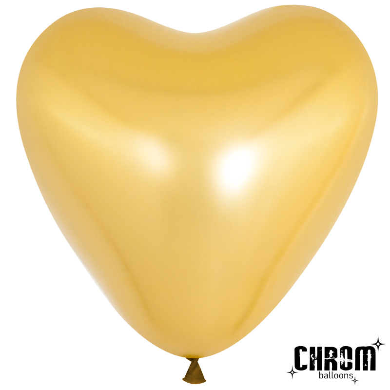 Шар (10''/25 см) Сердце, Золото, хром, 50 шт.
