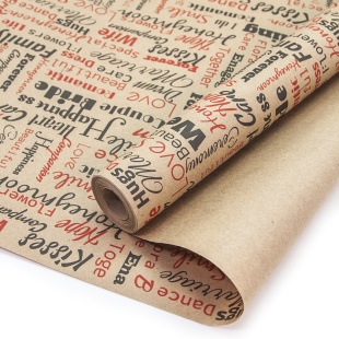 Упаковочная бумага, Крафт 60гр (0,7*9,14 м) Romantik, Черный/Красный, 1 шт.