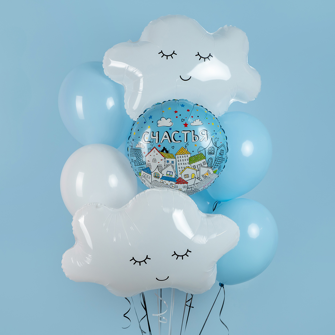 Шар (18''/46 см) Круг, Счастья (домики), 1 шт. в уп.