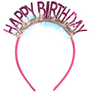 Ободок, Happy Birthday, Фуксия, с блестками, 1 шт. 