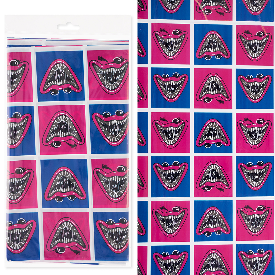 Скатерть одноразовая, Зубастики, Синий/Фуше, 120*180 см, 1 шт.