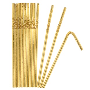 Трубочки для коктейлей, с гофрой, Золото, Металлик, 12 шт. в упак. 