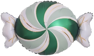 Шар (25''/64 см) Фигура, Конфета, Золотые полоски, Зеленый/Белый, 1 шт.