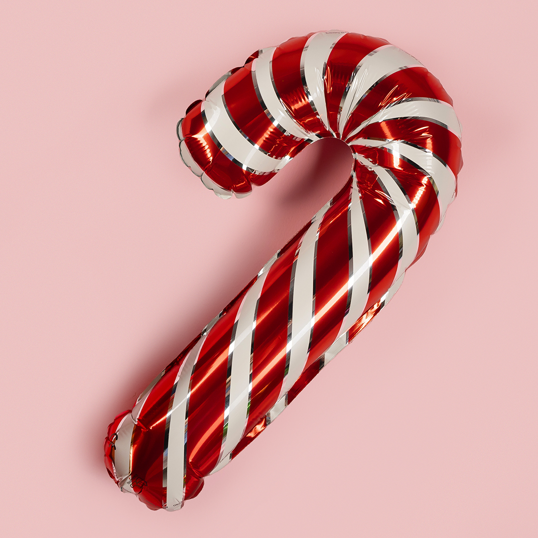 Шар (12''/30 см) Мини-фигура, Леденец трость, Красный, 1 шт.