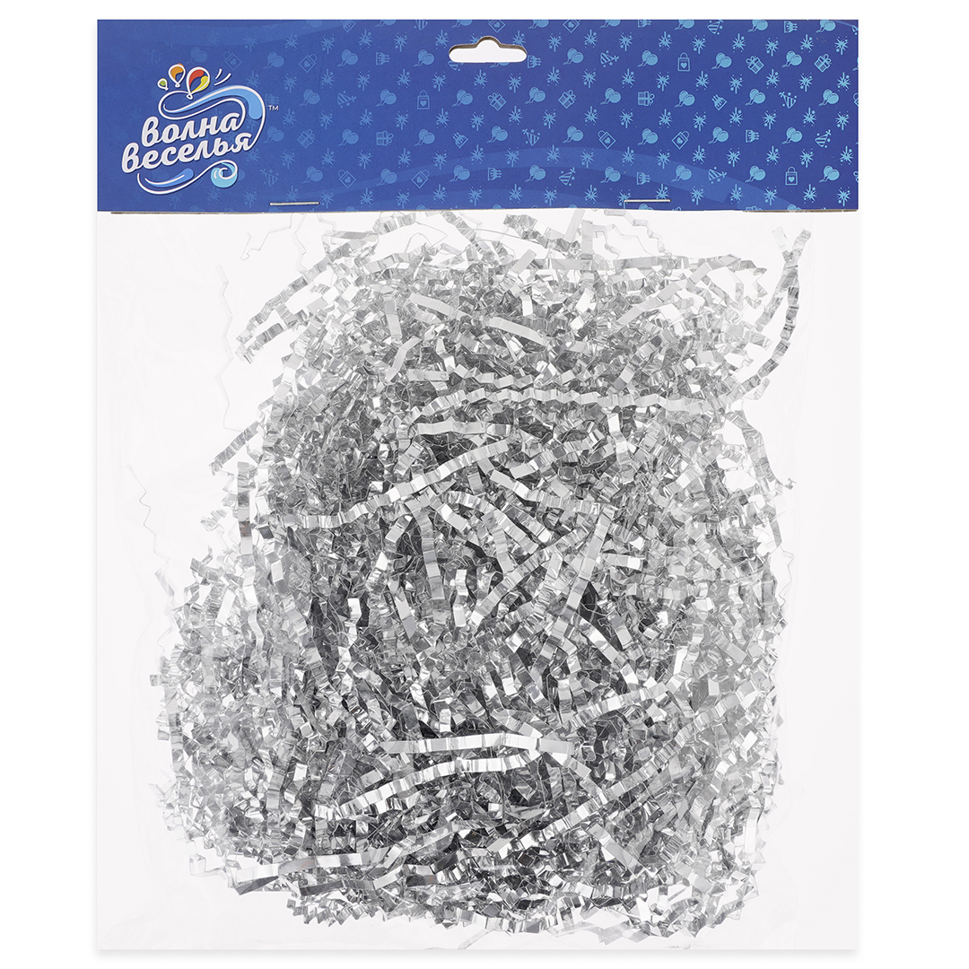Наполнитель для коробок, Подарочная Классика, ПП, Серебро, Металлик, 50 г.