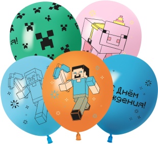 Шар (12''/30 см) С Днем Рождения! Пиксельный Герой, Ассорти, пастель, 2 ст, 25 шт.