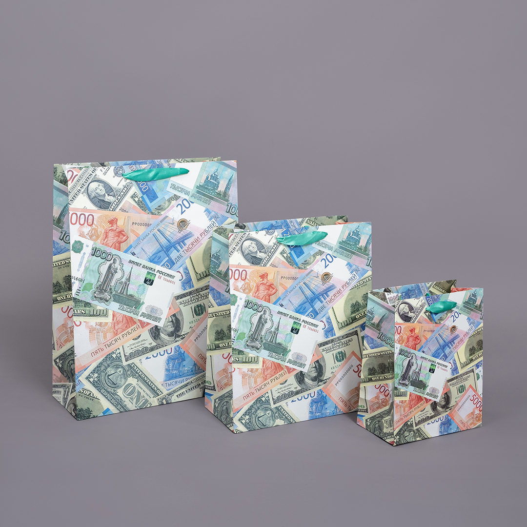 Пакет подарочный, 210гр, Деньги, 32*26*12 см, 1 шт.