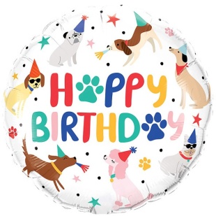 Шар (18''/46 см) Круг, С Днем Рождения (собачки), 1 шт. в уп. (цв.этик.)