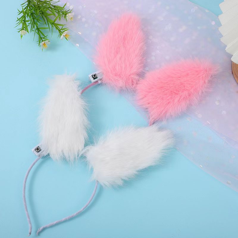 Светодиодный ободок, Зайка, Пушистые ушки, Розовый, 1 шт. 