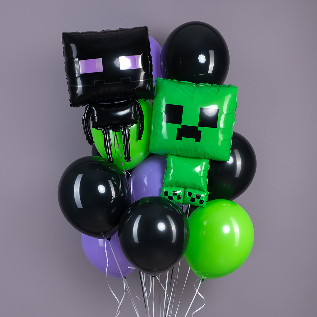 Шар (26''/66 см) Фигура, Пиксельный монстр, Зеленый, 1 шт.