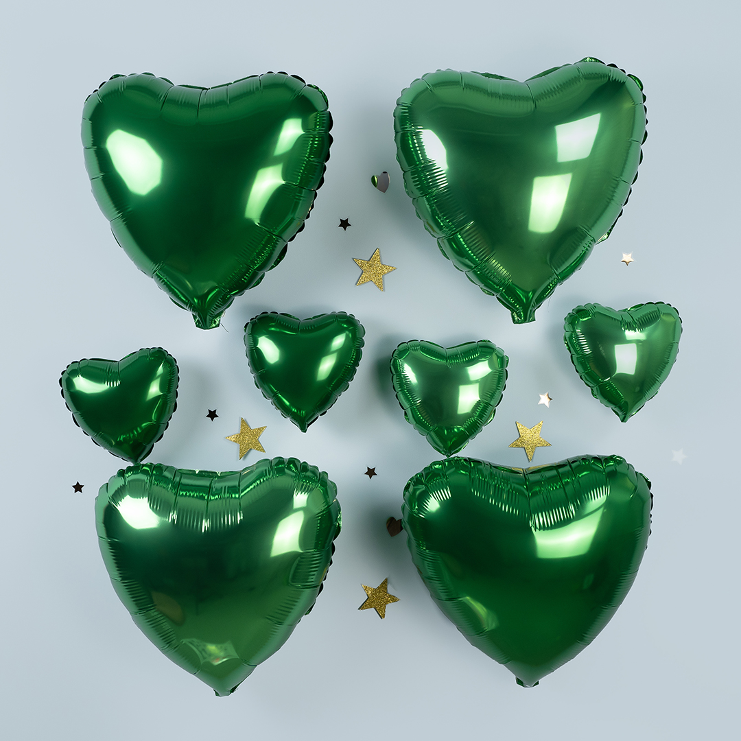 Шар (9''/23 см) Мини-сердце, Темно-зеленый, 1 шт.