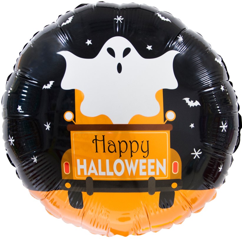 Шар (21''/53 см) Круг, Привидение на автомобиле, Черный, 1 шт.