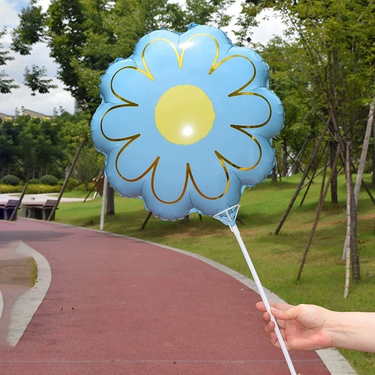 Шар (21''/53 см) Цветок, Ромашка, Золотые лепестки, Голубой, 1 шт.