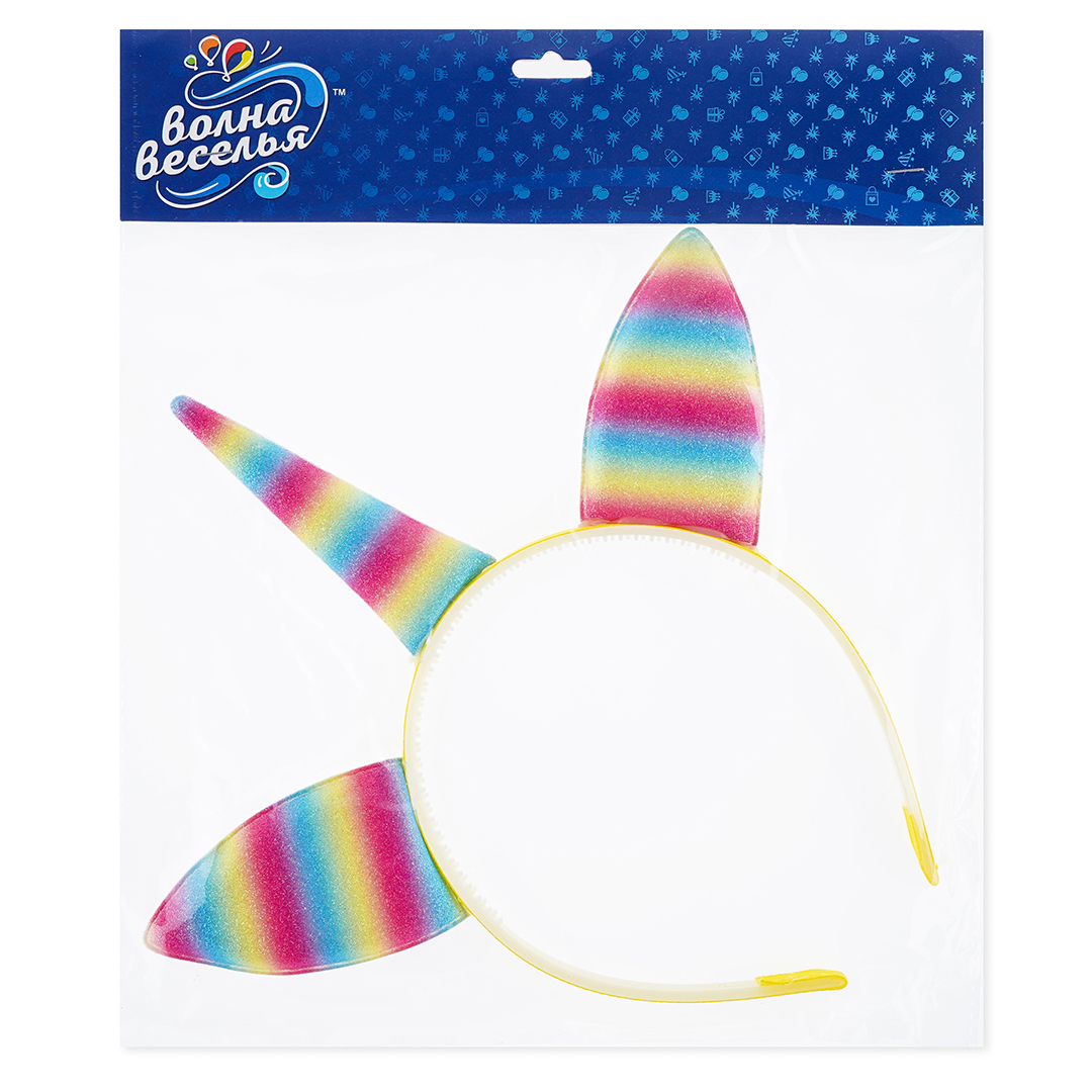 Ободок, Единорог, Радужный, с блестками, 1 шт. 