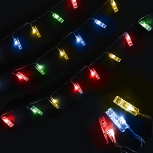 Светодиодная гирлянда Прищепки, 20 Led, IP14, 3 м. Разноцветный, Мерцающий цвет, 1 шт.