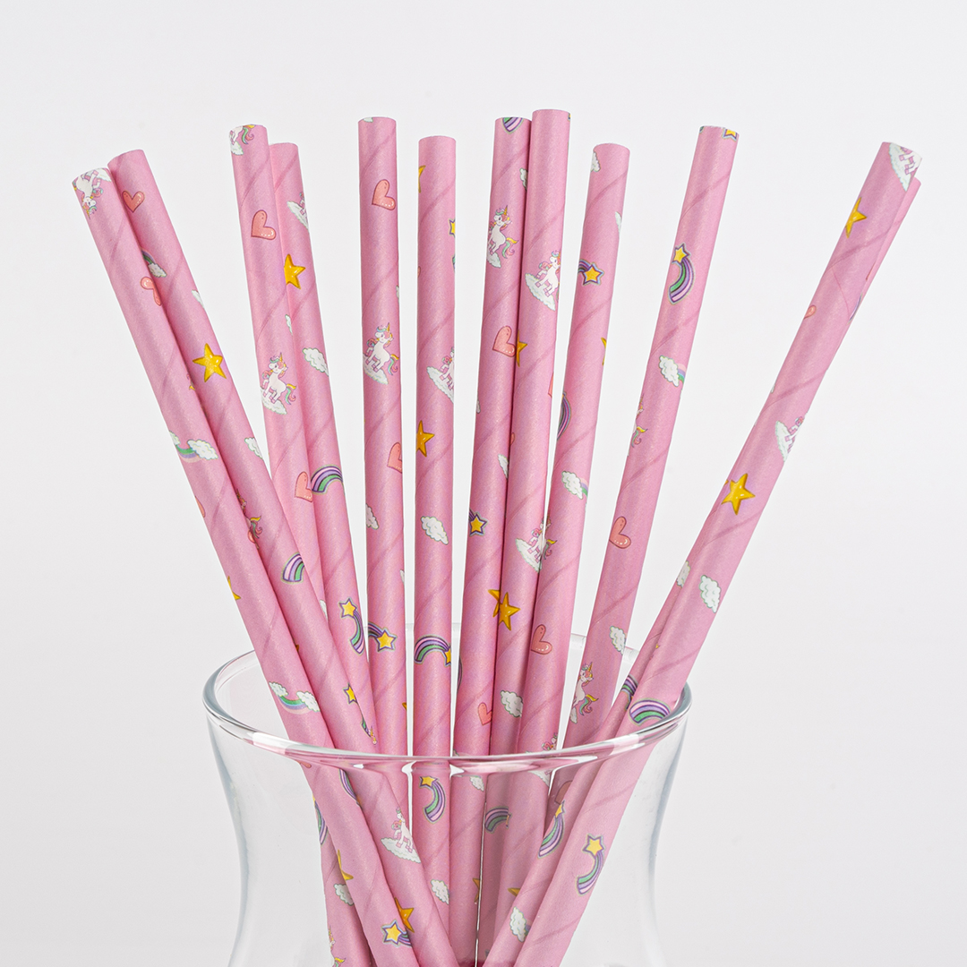 Трубочки для коктейлей, Единороги, Розовый, 12 шт. в упак. 