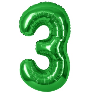 Шар (40''/102 см) Цифра, 3, Зеленый, Металлик, 1 шт. в уп.