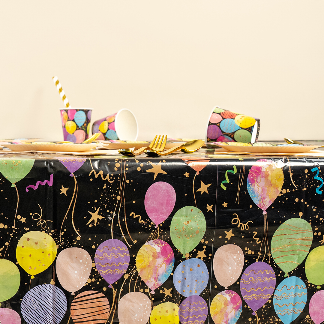 Скатерть одноразовая, Воздушные шары, Черный, 120*180 см, 1 шт.