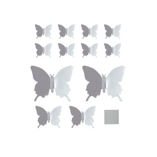 Наклейки Зеркальные бабочки, Серебро, 6,5-11 см*12 шт, 1 упак.