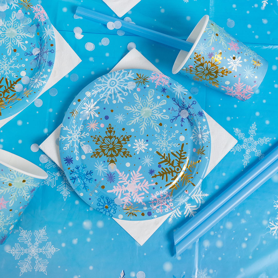 Тарелки (7''/18 см) Волшебные снежинки, Голубой, Металлик, 6 шт.