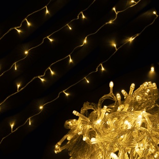 Светодиодная гирлянда, Нить 200 Led, 8 режимов, IP14, 20 м. Теплый белый, 1 шт.