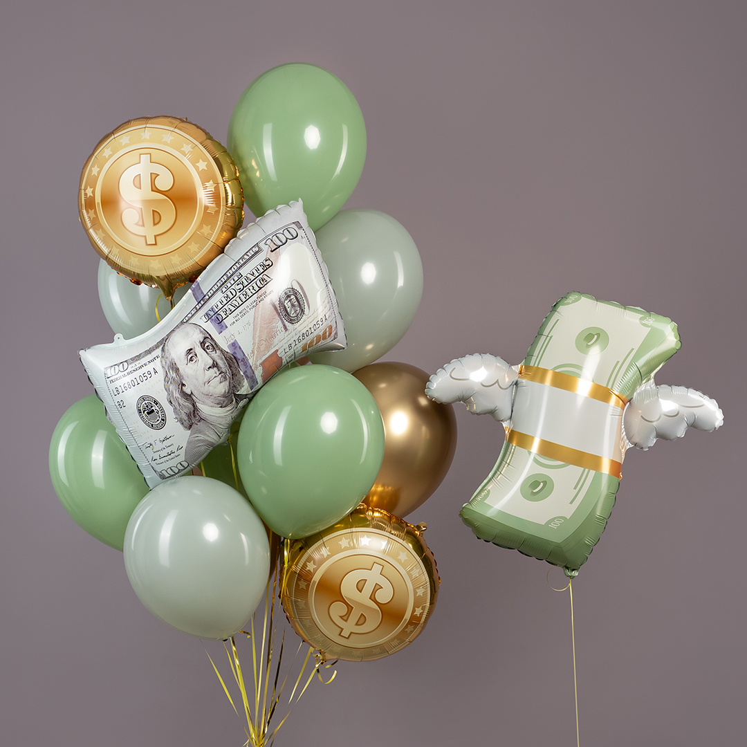 Шар (18''/46 см) Круг, Знак Доллара, Золото, 1 шт.