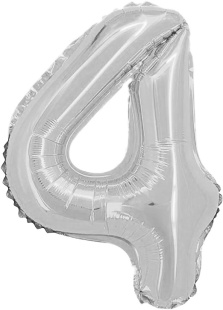 Шар с клапаном (16''/41 см) Мини-цифра, 4, Серебро, 1 шт.