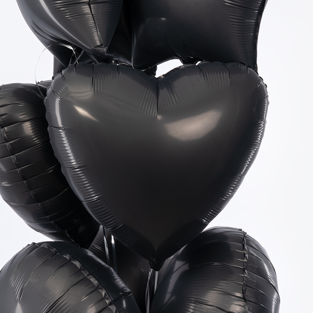 Шар (18''/46 см) Сердце, Черный, Сатин, 1 шт.