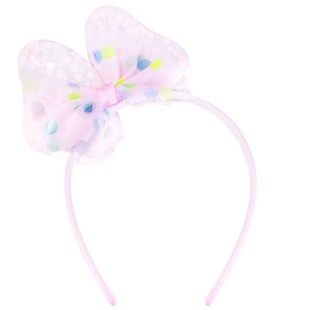 Ободок, Нежный бант, Розовый, с блестками, 1 шт. 