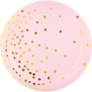 Тарелки (9''/23 см) Конфетти, Розовый/Золото, Металлик, 6 шт.