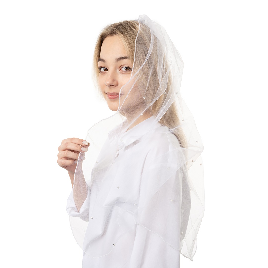 Фата с бусинами и гребнем, Белый, 75 см, 1 шт. 
