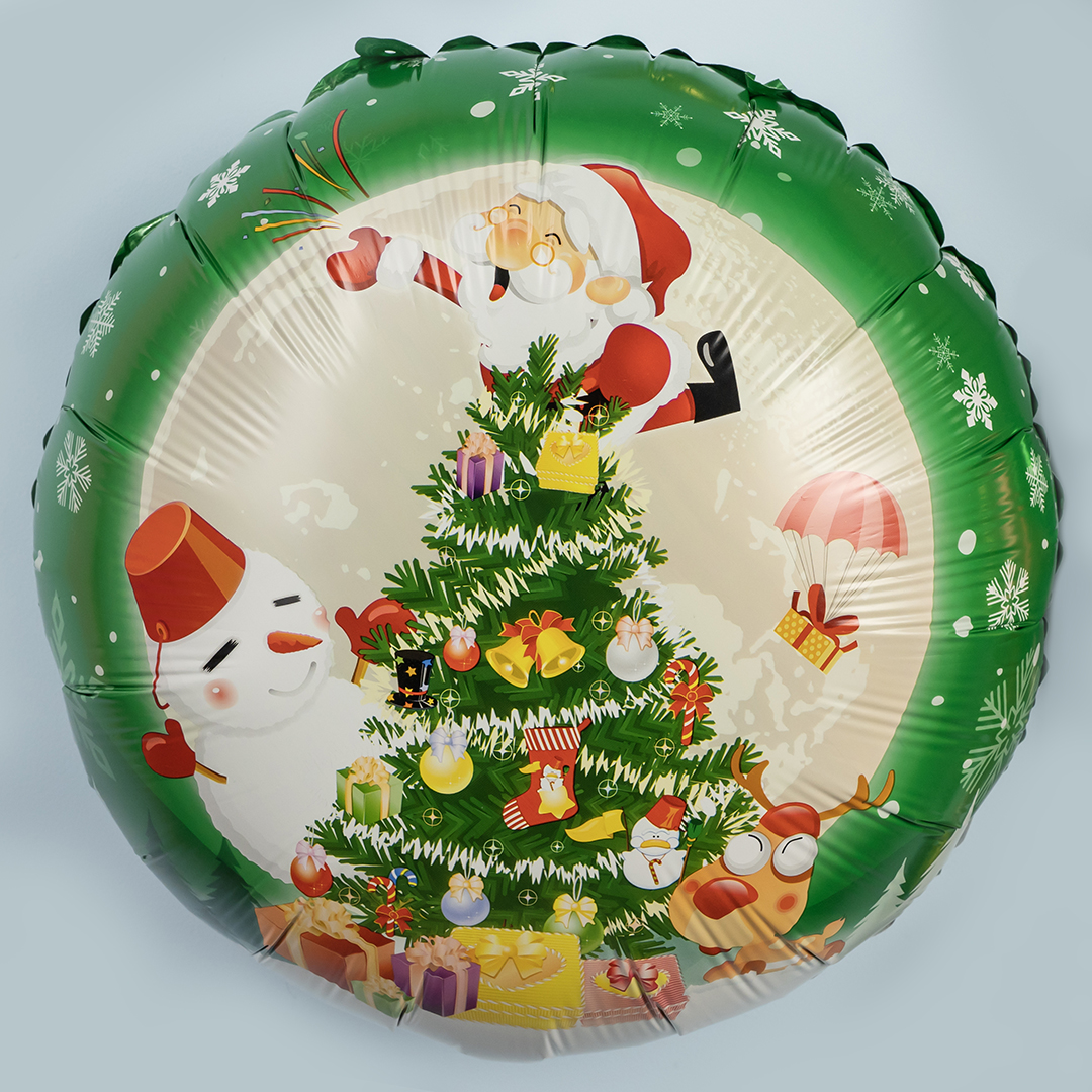 Шар (18''/46 см) Круг, Новогодняя елочка и подарки, 1 шт.