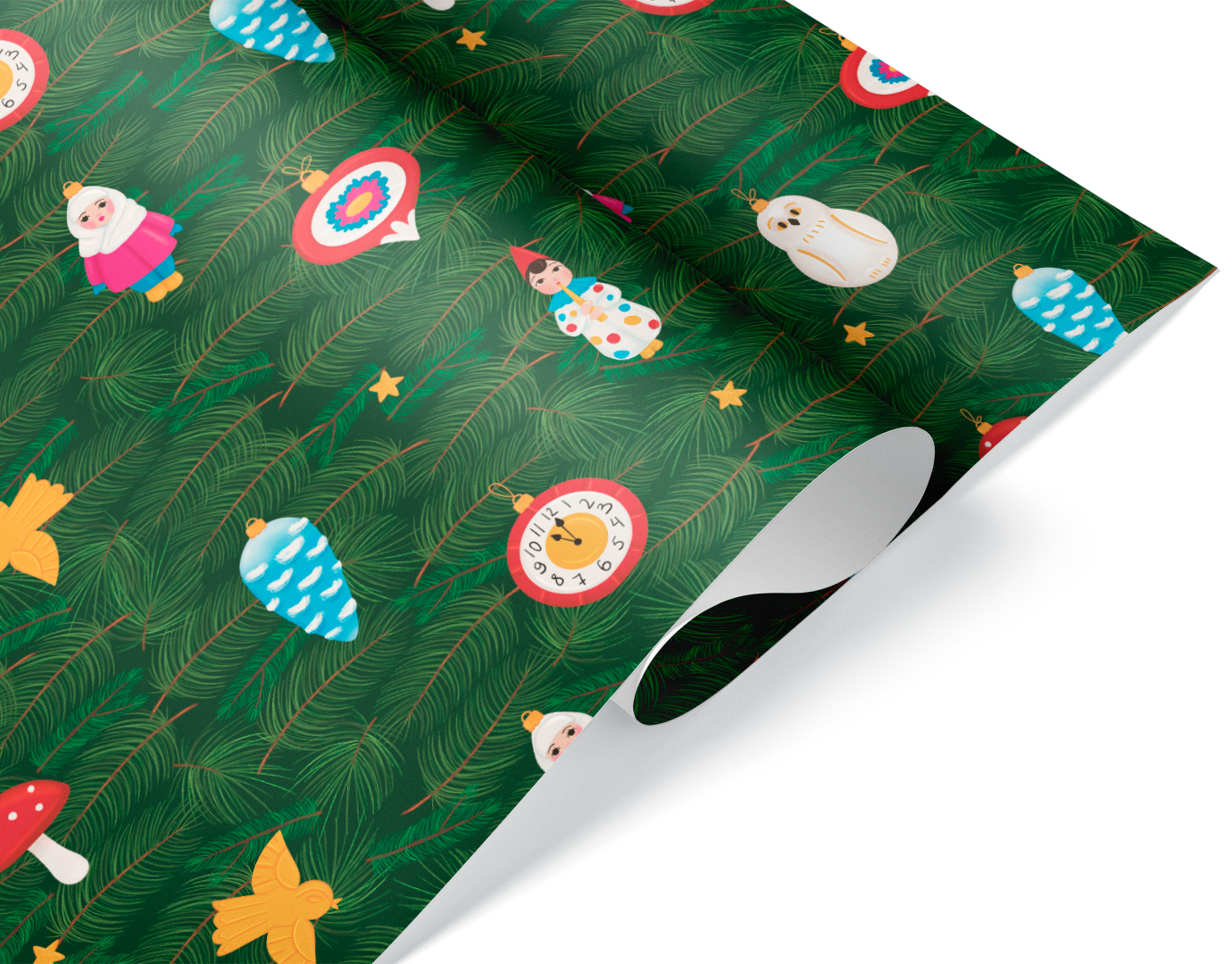 Упаковочная бумага 80гр (0,7*1 м) Еловые ветки, 1 шт.