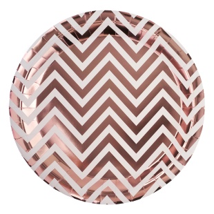 Тарелки (9''/23 см) Зигзаги, Белый/Розовое золото, Металлик, 6 шт.