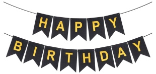 Гирлянда Флажки, Happy Birthday (фактура точки), Черный/Золото, Металлик, 500 см, 16*12 см, 1 упак.