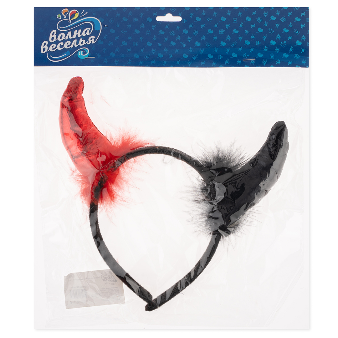 Ободок, Рожки Чертенка, Красный/Черный, Металлик, 1 шт. 