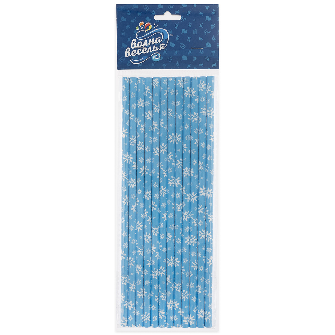Трубочки для коктейлей, Снежинки, Голубой/Белый, 12 шт. в упак. 