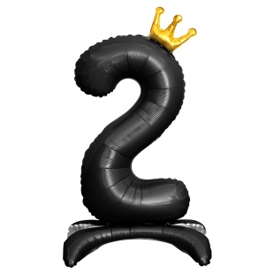 Шар (32''/81 см) Цифра на подставке, 2 Золотая корона, Черный, 1 шт. в уп.