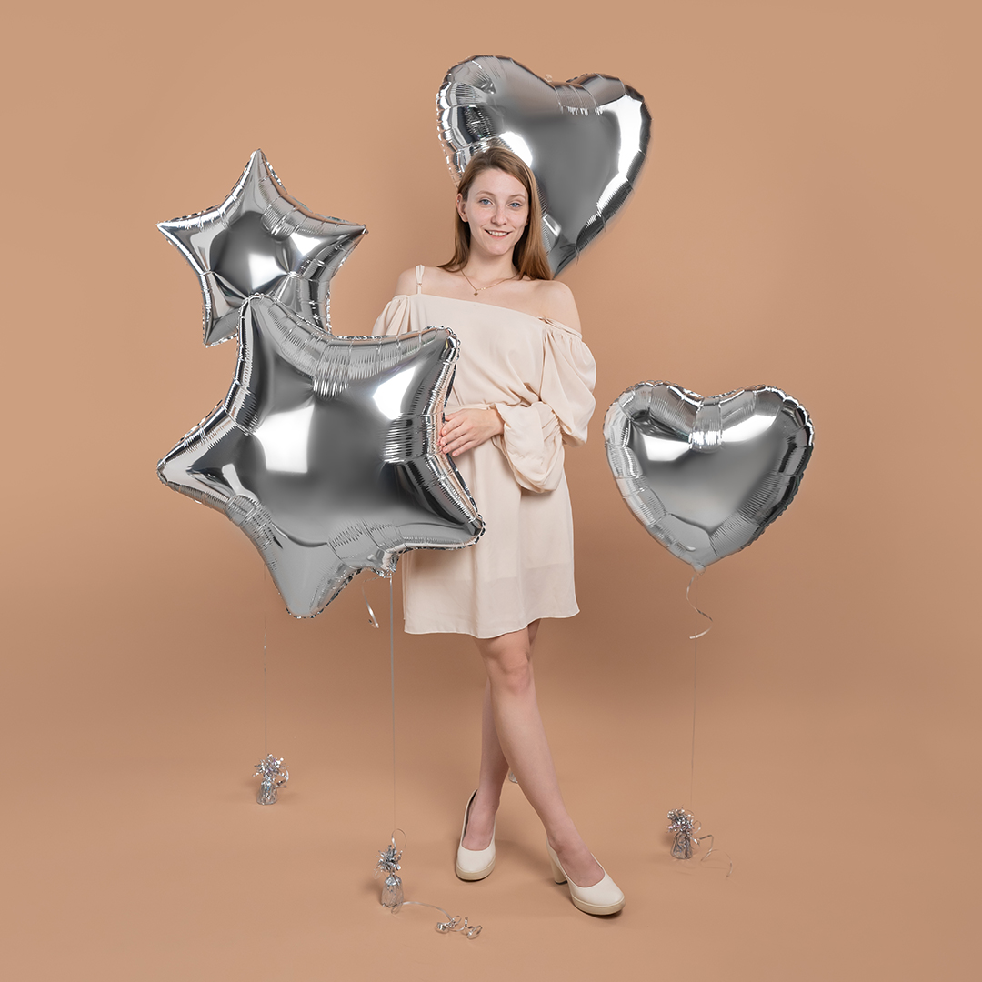 Шар (32''/81 см) Сердце, Серебро, Металлик, 1 шт.