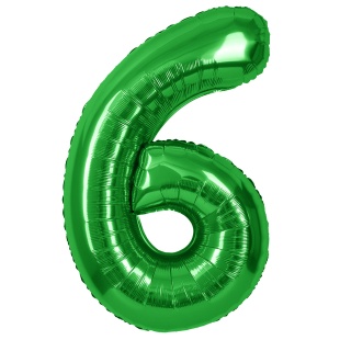 Шар (40''/102 см) Цифра, 6, Зеленый, Металлик, 1 шт. в уп.
