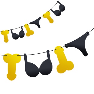 Гирлянда на Девичник, Золото/Черный, Металлик, 12 шт.*16 см, 3 м, 1 упак.