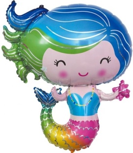 Шар с клапаном (14''/36 см) Мини-фигура, Русалочка, 5 шт. в уп. (цв.этик.)